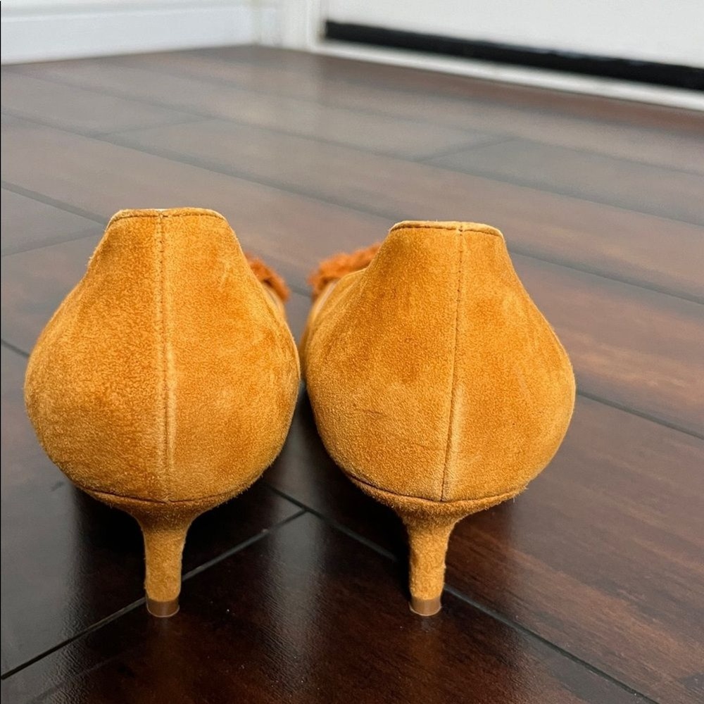 Oscar de la Renta Women's Rust Orange Suede Heels Beaded‎ size 38.5 New - Picture 5 of 10